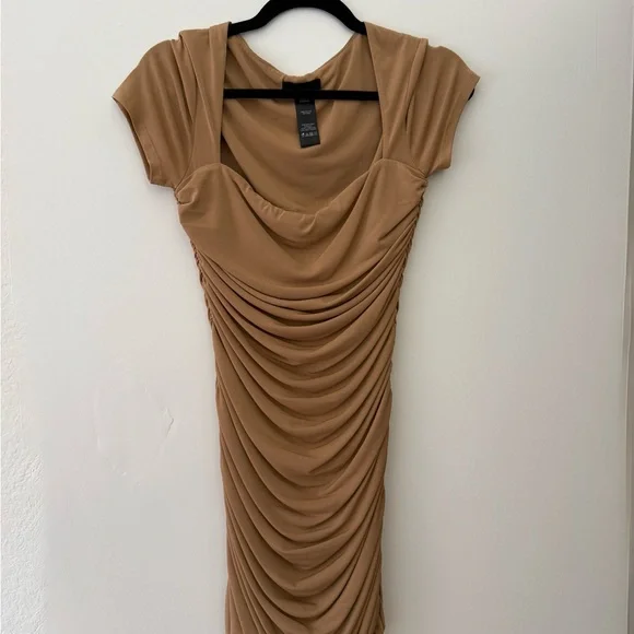 h:ours Tan Draped Mini Dress - Picture 2 of 4